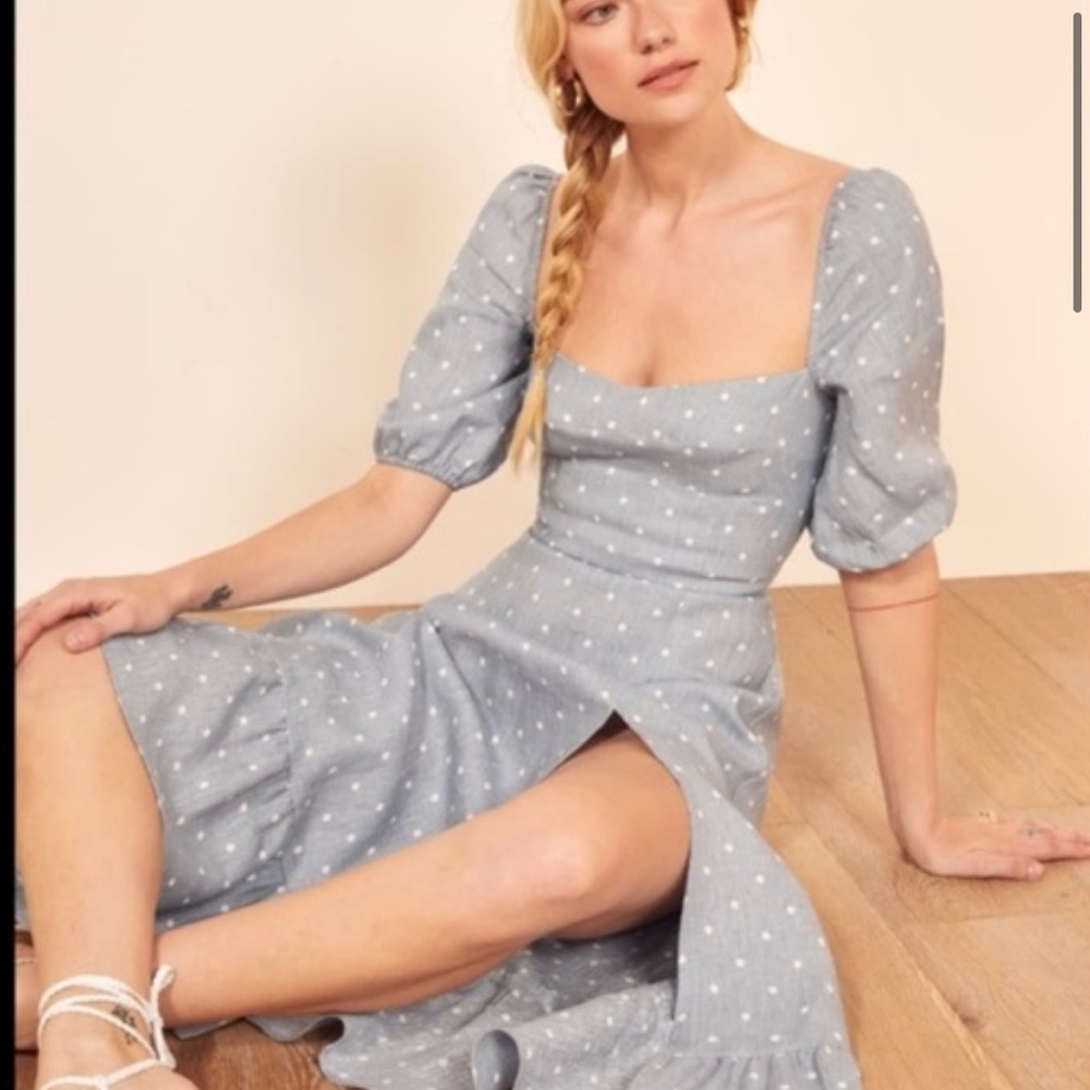 NWT REFORMATION Belgium Midi Dress Linen Slit Size: 0 XS XXS